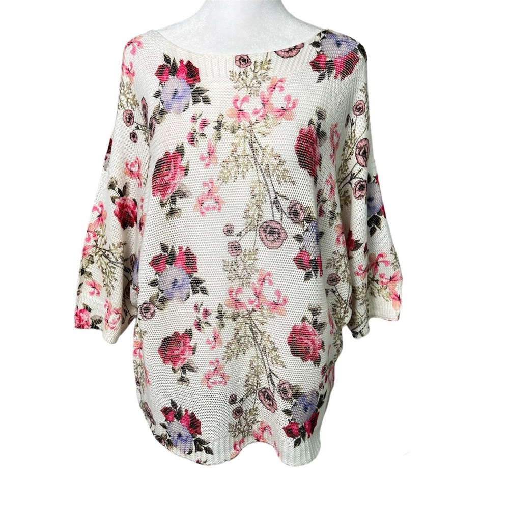 Cellezioni Leonardo Made In Italy Floral Cold Shoulder Knit Sweater Size Medium